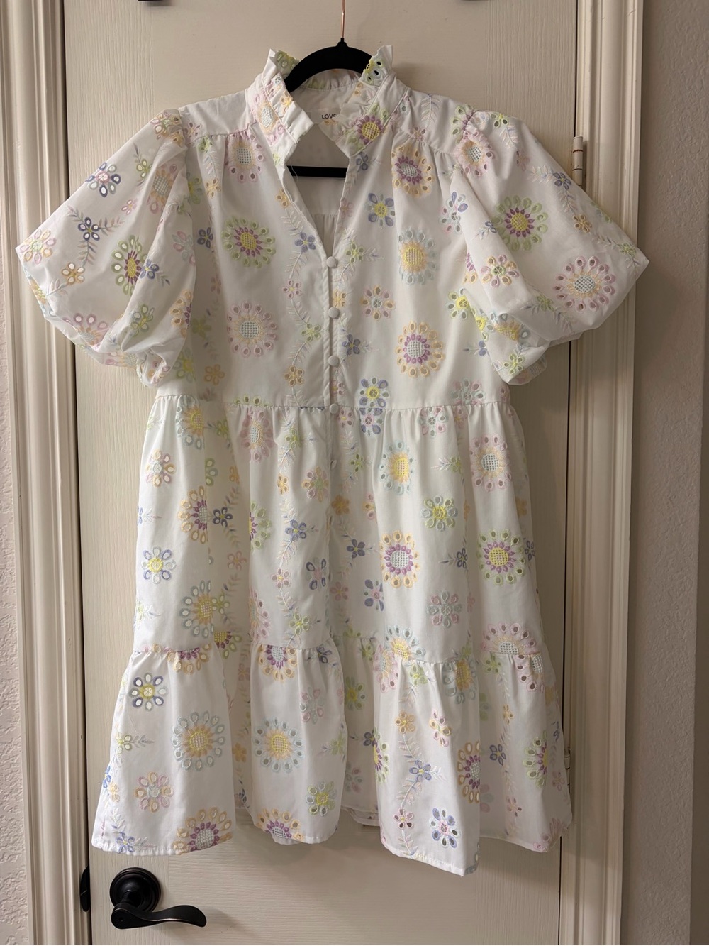 Love White Eyelet Dress with Pastel Floral Cutwork
